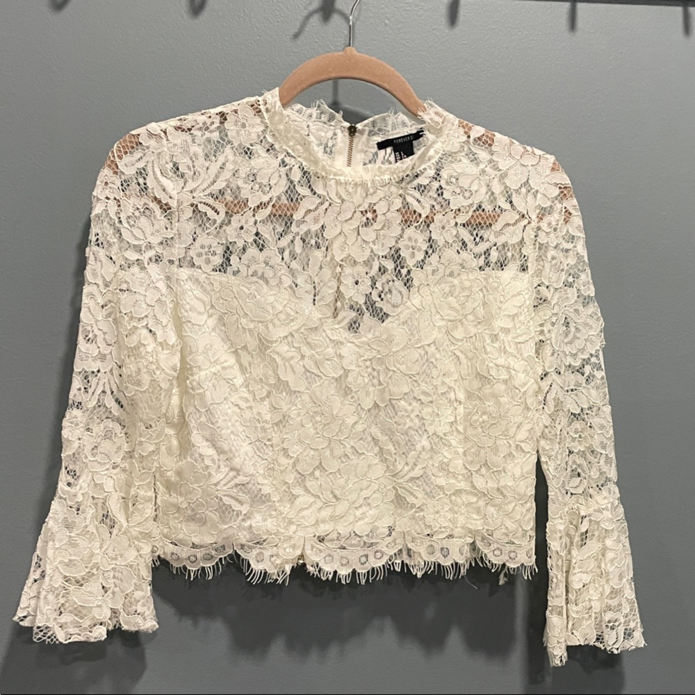 Forever 21 Floral Lace Blouse - Cream